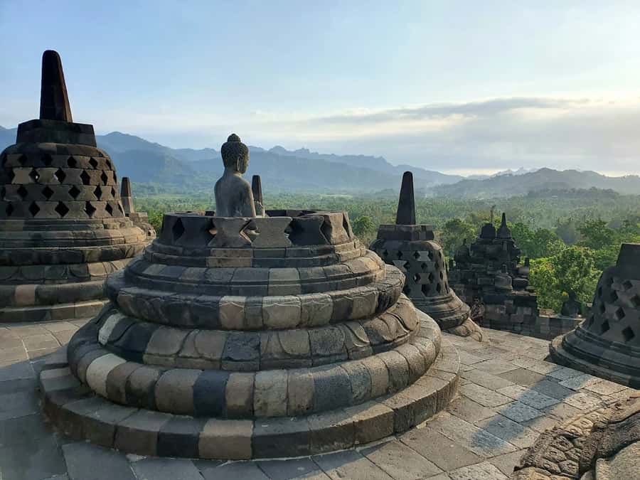 Borobudur sunrise in Stumbu Hill, Chicken Church, Borobudur - Chicken Church at Bukit Rhema: a hilltop with big volcano math
